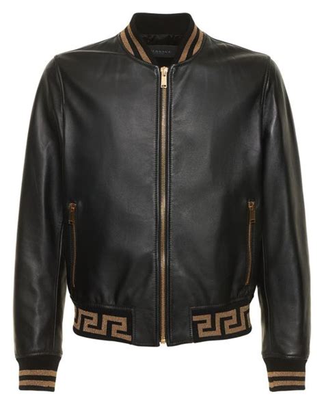 versace collection greca trim bomber jacket|VERSACE Greca Leather Bomber Jacket .